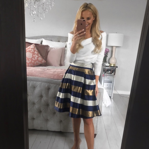 LAST 2!!! Striped Pleated Midi Knee-Length Skirt - Picture 8 of 8